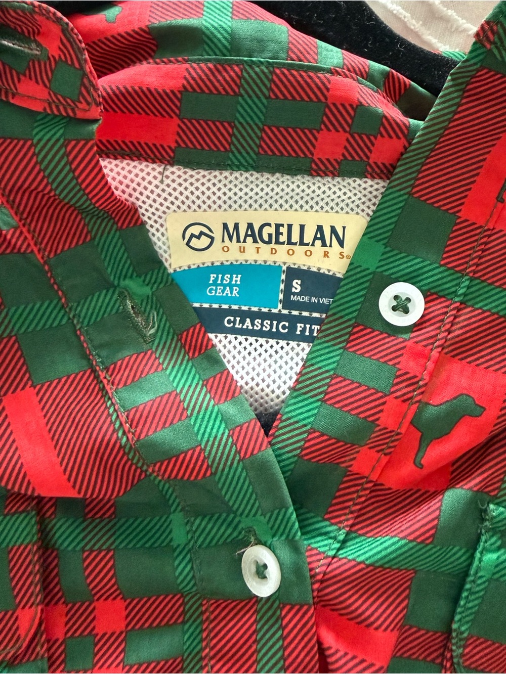 Magellan Outdoors Red and Green Plaid Button-Down Shirt